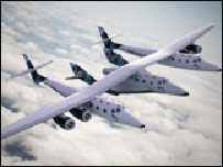 modelo da nave SpaceShipTwo e sua nave-mãe (Foto: Virgin Galactic)