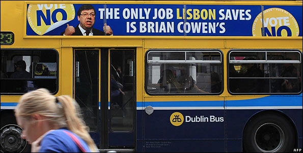 A No to Lisbon campaign poster on a Dublin bus