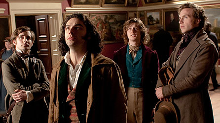 (l-r) Sam Crane as Fred Walters, Aidan Turner as Dante Gabriel Rossetti, Samuel Barnett as John Millais, Rafe Spall as William Holman Hunt