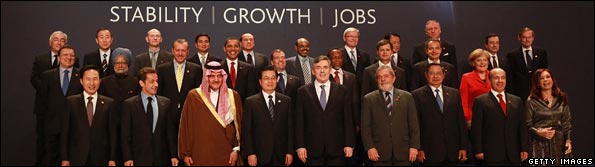LONDON, ENGLAND - APRIL 02: World Leaders including U.S. President Barack Obama, British Prime Minister Gordon Brown, Australian Prime Minister Kevin Rudd, French President Nicolas Sarkozy, Chinese President Hu Jintao, German Chancellor Angela Merkel, Italian Prime Minister Silvio Berlusconi and Brazilian President Luiz Inacio Lula Da Silva pose for a family photograph at the G20 summit on April 2, 2009 in London, United Kingdom.