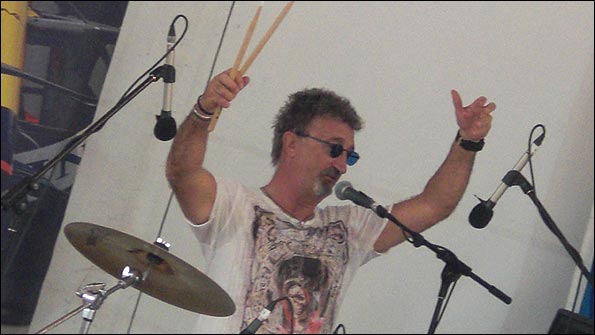 Eddie Jordan entertains on the drums