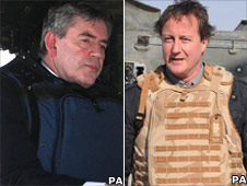 Gordon Brown (L); David Cameron (R)