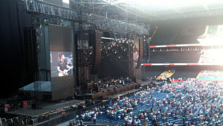 Manic Street Preachers onstage at the Millennium Stadium, Cardiff
