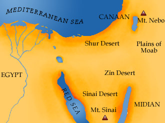 Map showing the places associated with Moses