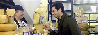 Producer Finn Aberdein at a cheese shop