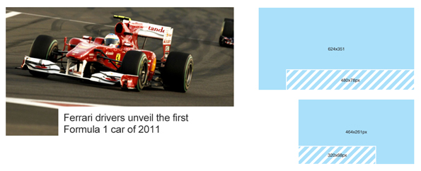 Three different image sizes, showing the rectangle for text within. The small and medium image sizes are shown as wireframes.