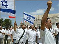 Protestující osadnící z pásma Gazy