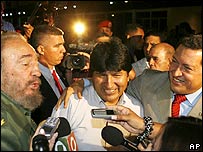 Fidel Castro, Evo Morales e Hugo Chávez
