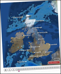 Weather map showing temperatures
