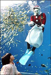 Mergulhador vestido de Papai Noel