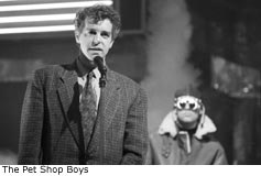 The Pet Shop Boys: Neil Tennant (foreground) and Chris Lowe (background).