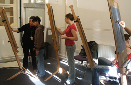 Previous students in a drawing class
