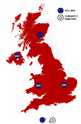 Map showing smoking bans across the British Isles