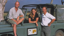 Simon King, Saba Douglas-Hamilton and Jonathan Scott in a Big Cat vehicle