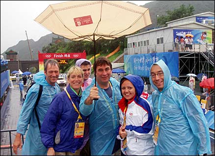 The BBC team at the finish of the women's cycling road race