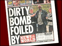 Capa do 'News of the World' relatando a prisão, em setembro de 2004