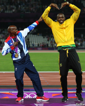 Mo Farah junto a Usain Bolt