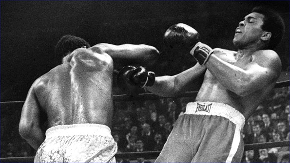 Joe Frazier (left) and Muhammad Ali