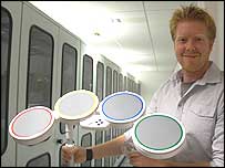 Tom Woolley and the Rock Band prototype drumkit at the National Video Games Archive