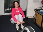 Julie on a rowing machine
