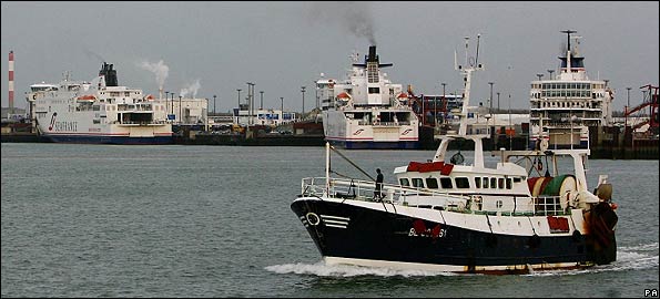 French fishing boat/ferries in port of Calais, 15 Apr 09