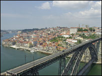 A cidade do Porto e a ponte D. Luís I, construída entre 1880 e 1886