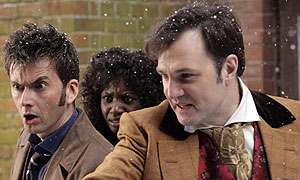 David Tennant, Velile Tshabalala and David Morrissey in the Doctor Who Christmas 2008 special (image: BBC/Adrian Rogers)