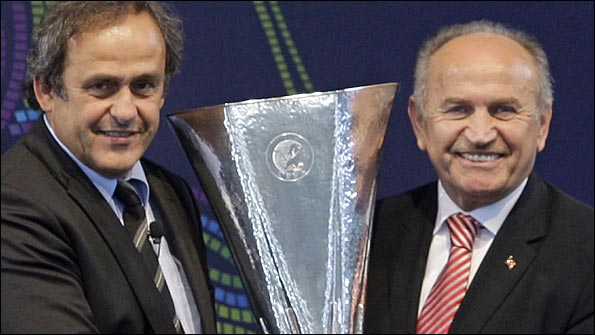Uefa president Michel Platini and Istanbul mayor Kadir Topbas