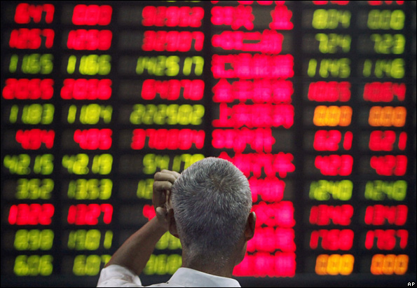 Investor looking at stock price, China
