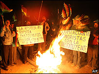Manifestantes em Oruro