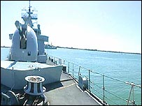 Guns aboard HMS Nottingham