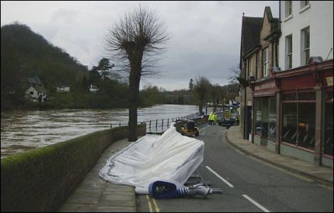 The Flood defence barriers in Ironbridge