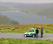 Neil Oliver inspecting the hydrogen car with its creator Ross Gazey