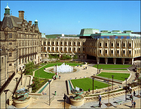 Sheffield Town Hall, Peace Garden and Eggbox pre-2001