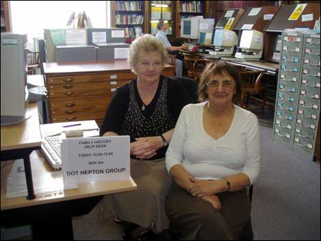 Two women in a library