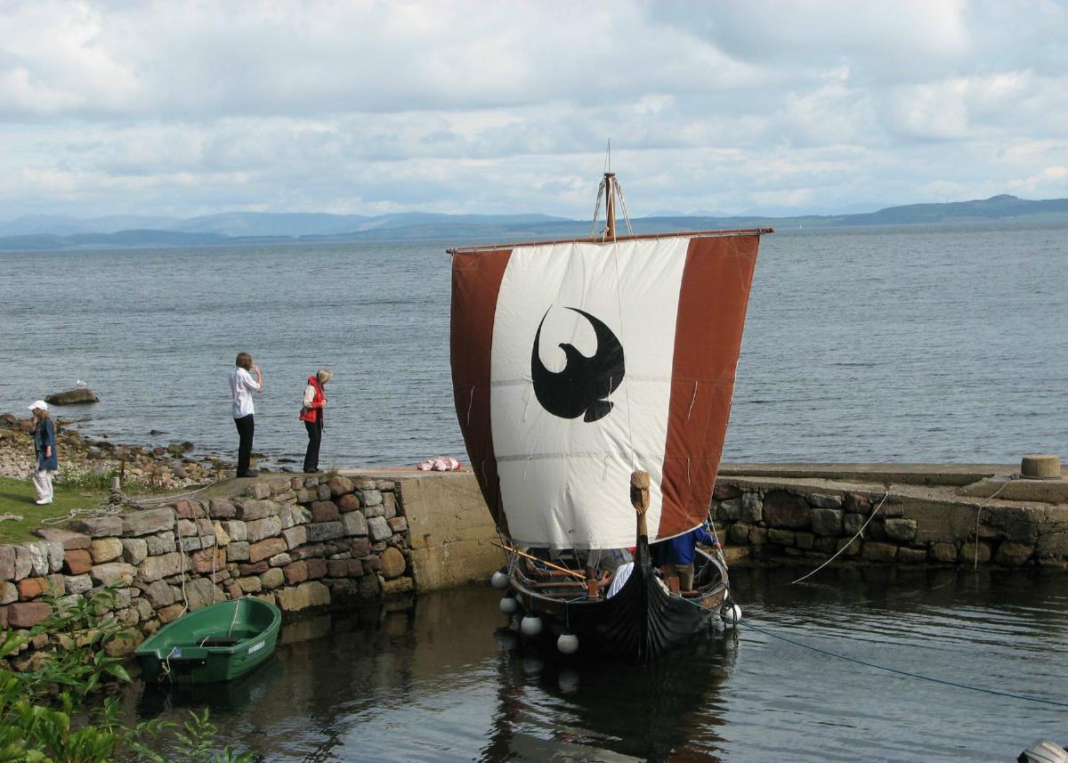 Arran Viking Longship with Sail up for the first time!