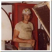 Photograph of Steve Jeffrey in the 1970's in a control room.