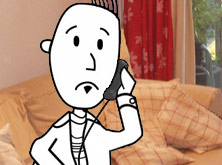 Michal on the phone in the sitting room