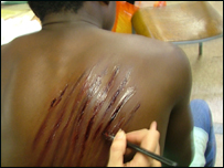 Make up is applied for Antony's punishment scene