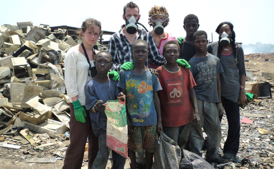 Sam, James and Oscar with the E-waste Kids, Ghana.