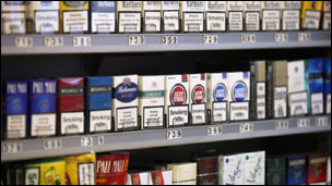 Cigarettes on display in a shop