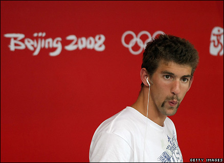 US swimmer Michael Phelps at the National Aquatics Centre in Beijing 3 August