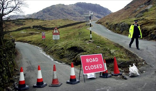 Rural road in Cumbria closed by Foot & Mouth outbreak 