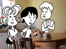 Alice, Helen and Tim in the kitchen