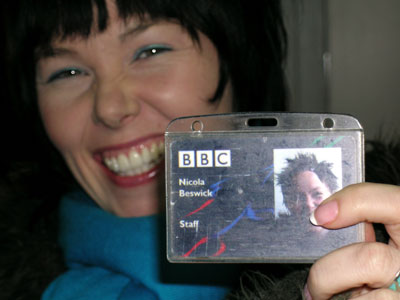 Nicola with her BBC pass