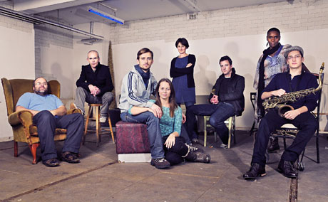 The cast of Measure for Measure: Robert Bowman, Arwel Gruffydd, Ifan Meredith, Kezia Burrows, Eiry Thomas, Gwynfor Jones, Anita Reynolds and Joe Northwood