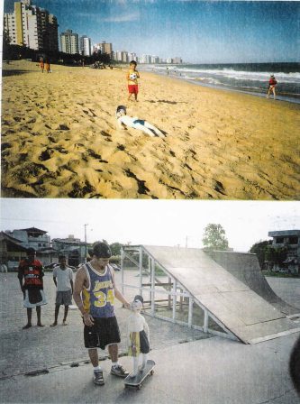 Bruno and Iago at the beach and skateboarding.