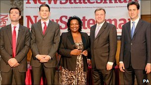 Labour leadership candidates Andy Burnham, David Miliband, Diana Abbott, Ed Balls and Ed Miliband