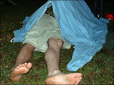 The rain wreaks havoc on Steve's tent