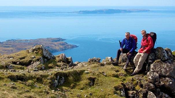 Martin Moran and Nick Crane admire a flawless blue sky in the Cuillin, Skye